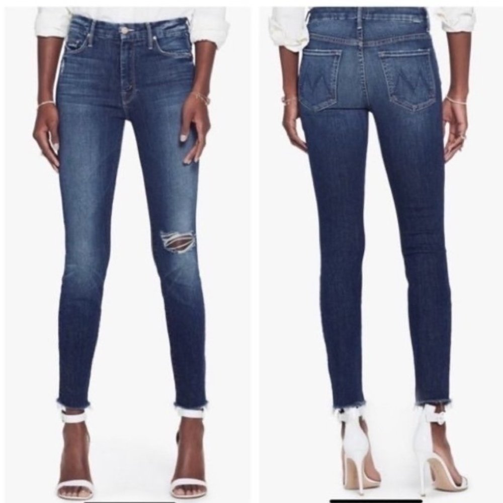 MOTHER Dark Blue Distressed Skinny Jeans
